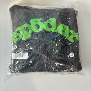 Black Hoodie with Green Spider Web Design
